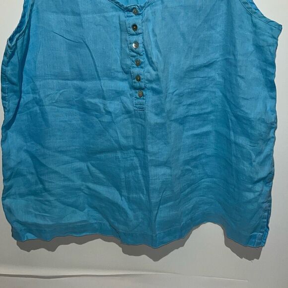JNY Jones New York Women's Blue 100% Linen Half Button Tank Top Size XL - Picture 5 of 9